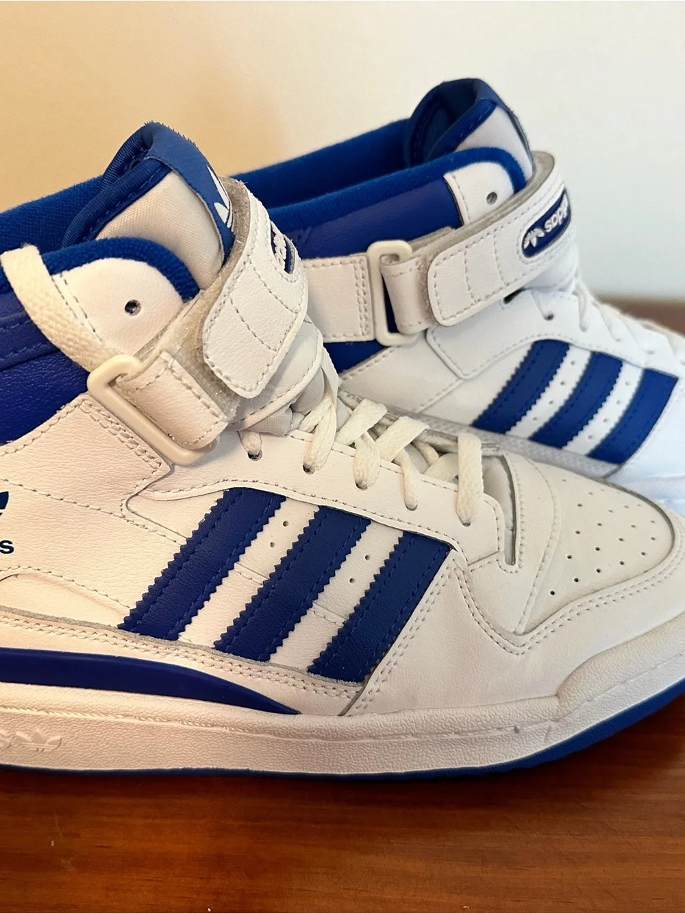 Adidas White and Blue High-Top Sneakers